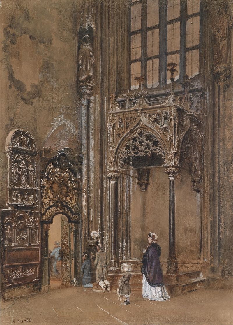 Interior of a church with arches and soft light by Rudolf von Alt, oil painting