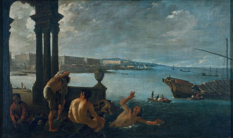 Verão de Antoni Viladomat, óleo sobre tela que retrata figuras na luz dourada dentro de uma paisagem exuberante.