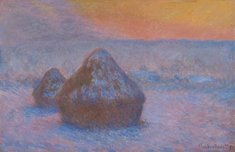 Stacks of Wheat (Sunset, Snow Effect) de Claude Monet, pintura a óleo