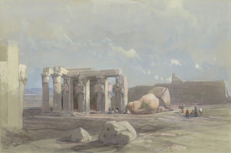 Fragmentos de estatua colosal en el Memnonium, Tebas de David Roberts, pintura al óleo