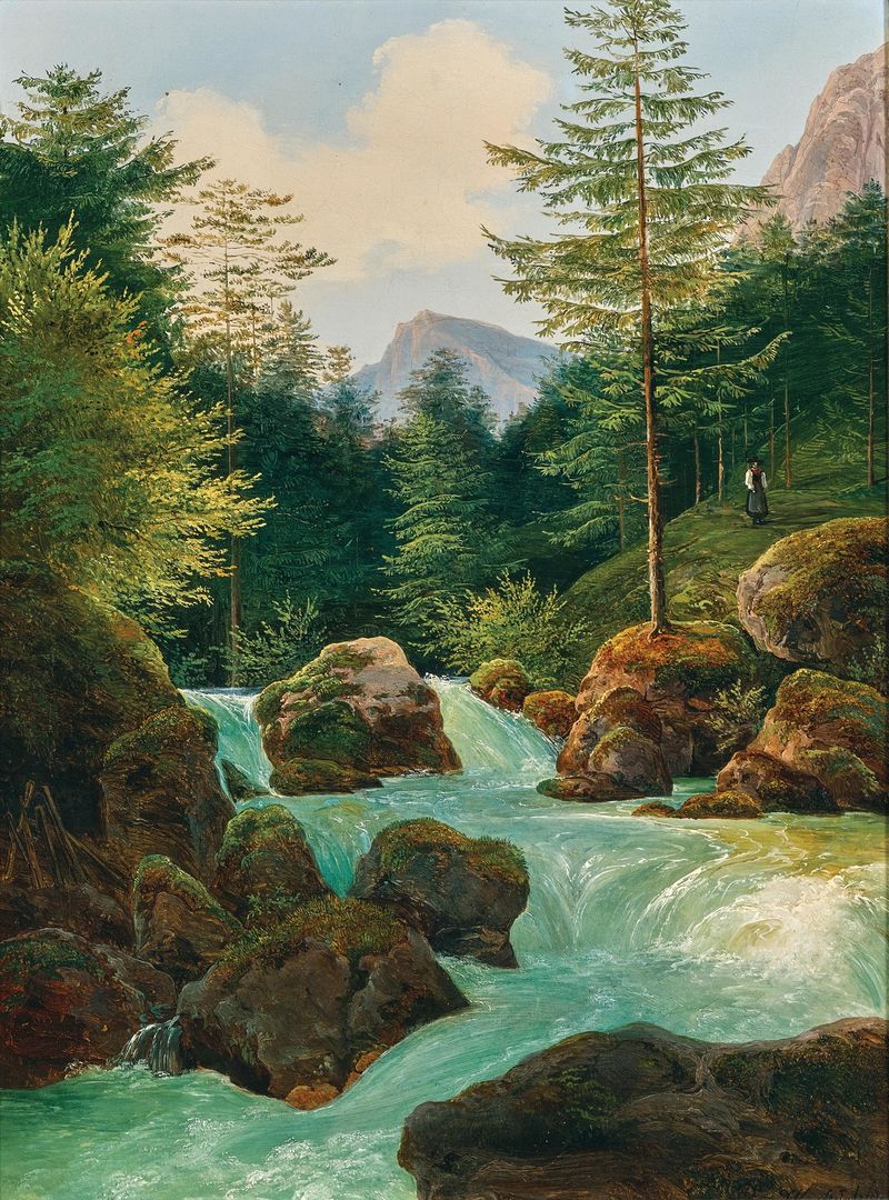 Mountain peak against layered clouds, oil painting by Wilhelm Steinfeld