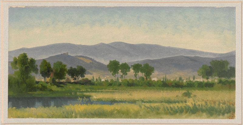 As Montanhas Karkonosze de Arthur Blaschnik, óleo sobre tela, retratando montanhas majestosas e nuvens serenas.