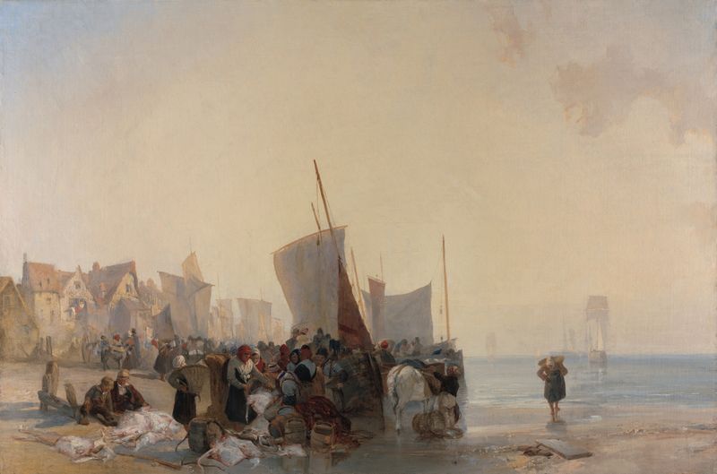 A Fish-market near Boulogne, oil on canvas by Richard Parkes Bonington