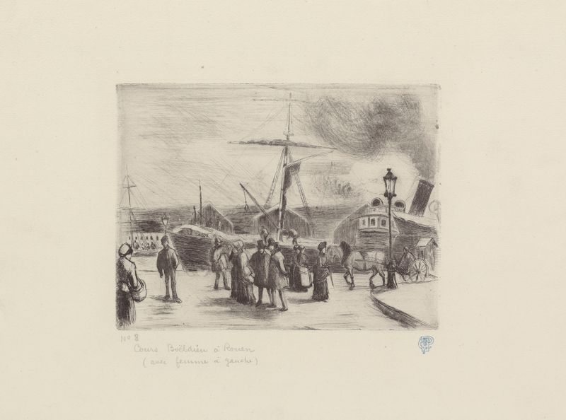 Cours Boieldieu à Rouen de Camille Pissarro, óleo sobre tela mostrando a luz filtrando através das árvores.