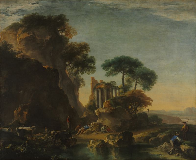 Ruins in a Rocky Landscape, oil painting by Salvator Rosa