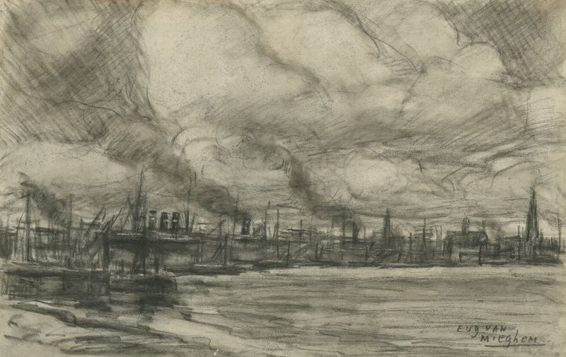 Paisagem da cidade de Antuérpia por Eugeen Van Mieghem, meio desconhecido