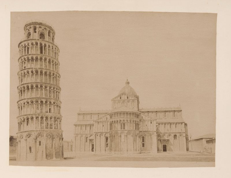 Impressão de albúmina do Batistério, catedral e Torre de Pisa por Unknown Artist