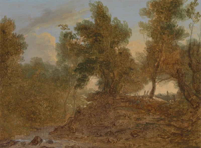 A Landscape at Wick, Gloucestershire by Benjamin Barker, oil painting depicting lush greenery and hills.