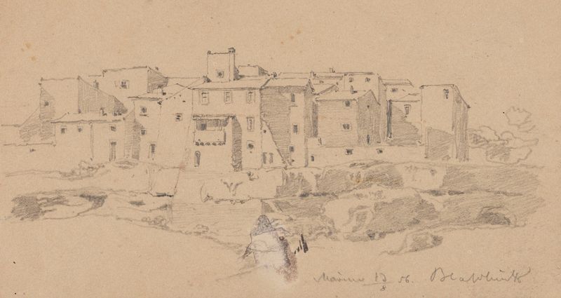 Casas em um penhasco em Marino, óleo sobre tela de Arthur Blaschnik