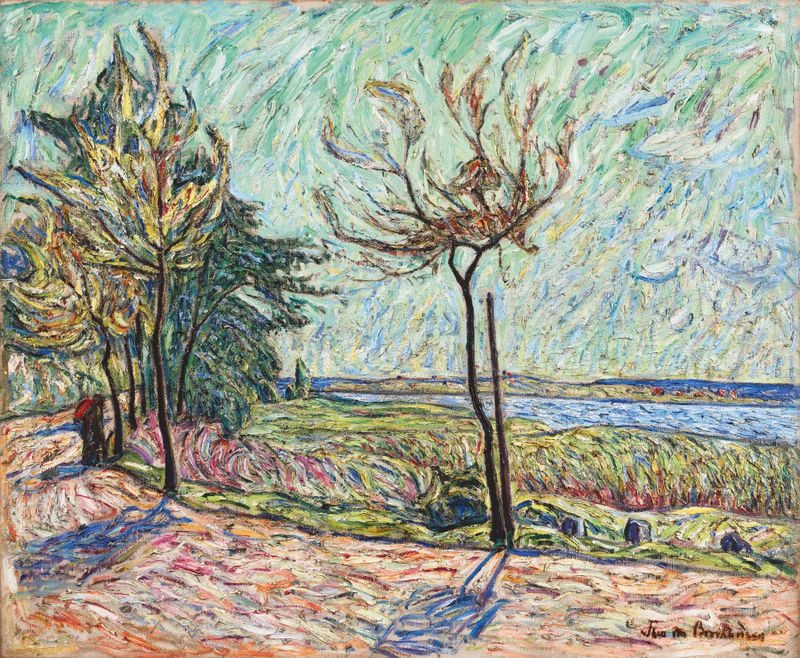 On the Havel by Theo Von Brockhusen, oil painting depicting a tranquil river landscape with lush greenery.