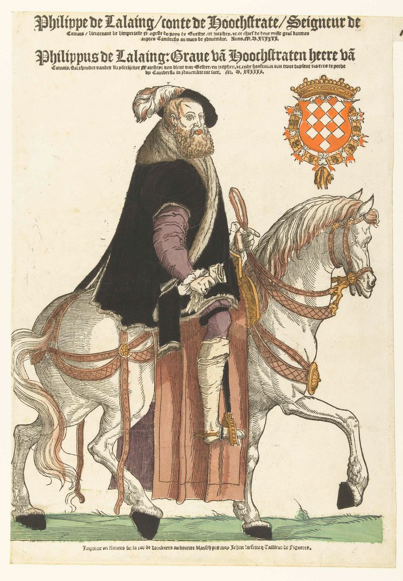 Retrato de Filips van Lalaing a caballo, óleo sobre panel de Hans Liefrinck