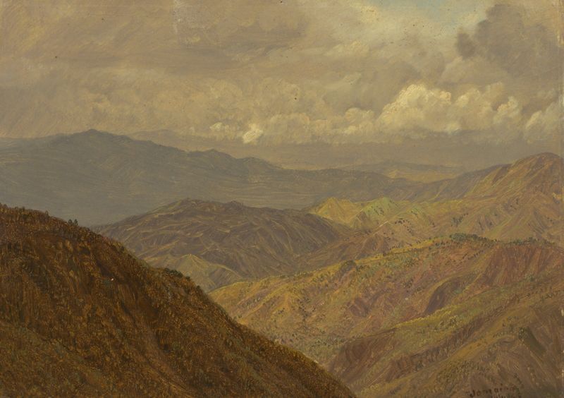 Mountainous landscape II de Frederic Edwin Church, pintura al óleo que representa un atardecer sobre montañas