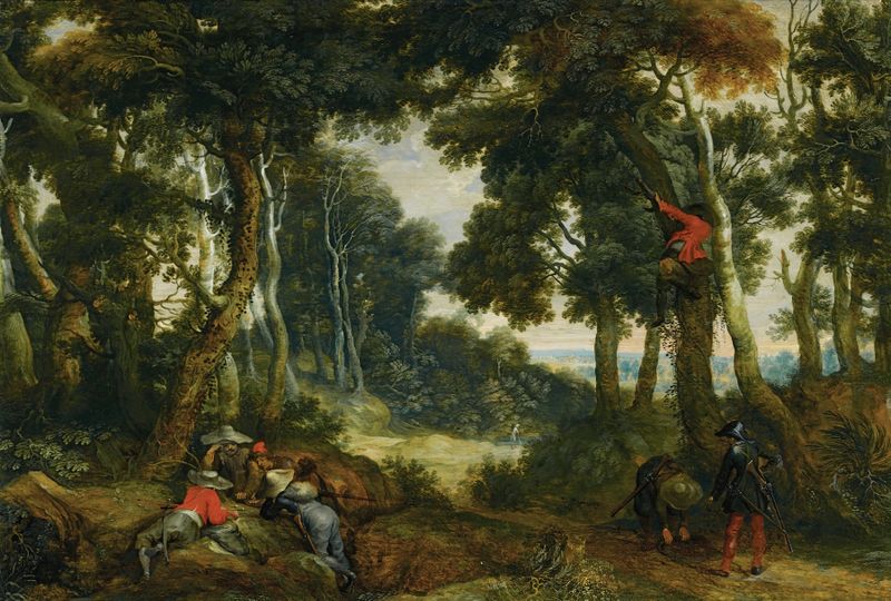 A Wooded Landscape With Brigands Playing Dice, oil painting by Jan Wildens