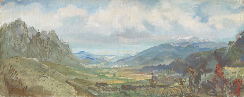 Kurdish nomads in a rugged landscape, oil on canvas by Alexandre Jacovleff