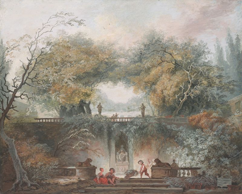 The Little Park by Jean-Honoré Fragonard, oil on canvas depicting figures in a lush landscape.
