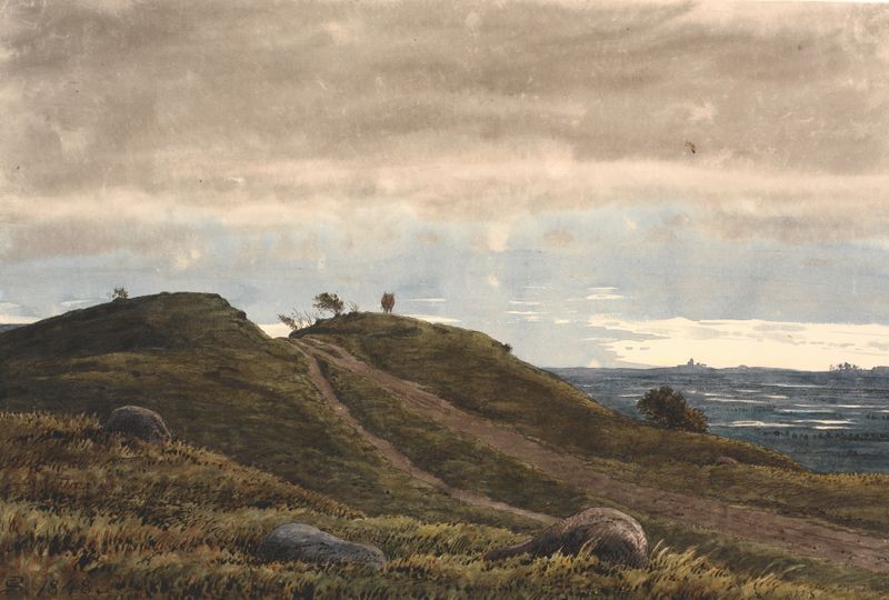 Landscape with a sandy path over heathland by P. C. Skovgaard, oil painting