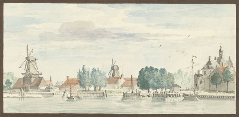 Landscape with windmills and river by Aert Schouman, oil painting