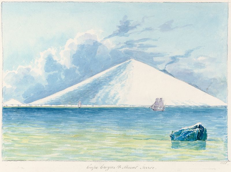 Cape Crozier y Mount Terror, acuarela sobre papel de Charles Hamilton Smith