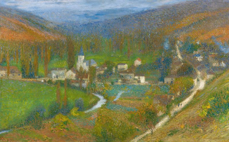 Vue Generale De Labastide-Du-Vert Du Haut Du Parc De Marquayrol de Henri Martin, pintura al óleo de un paisaje de parque t...