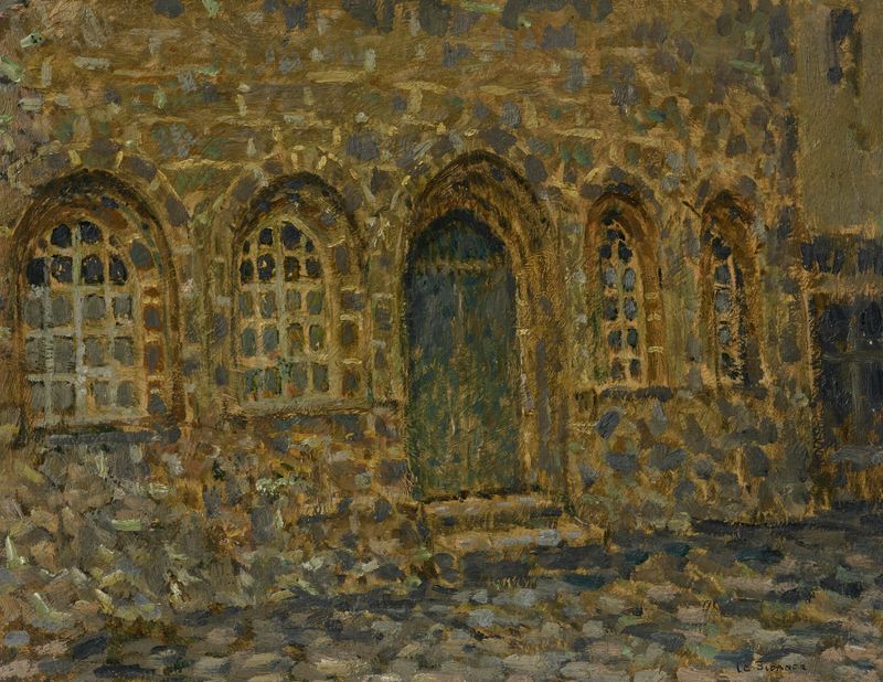 Oil painting by Henri Le Sidaner depicting a weathered village façade