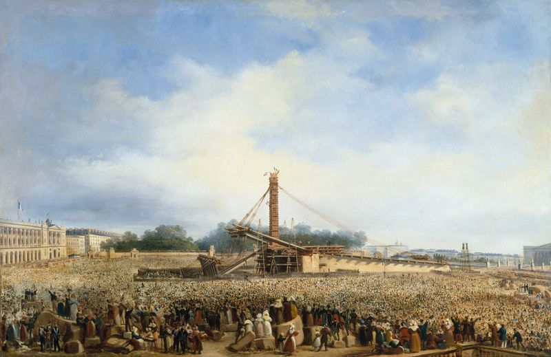 Érection de l’obélisque de Louqsor de François Dubois, que representa un obelisco con jeroglíficos.