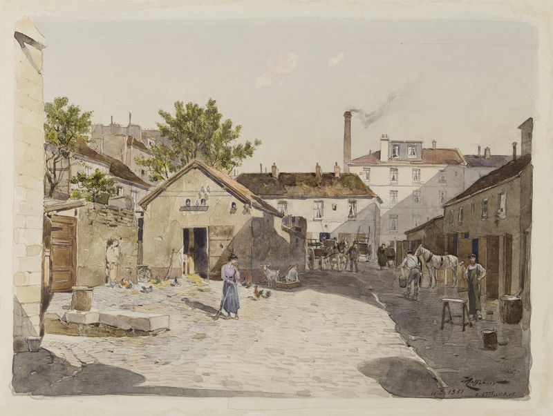 Pintura a óleo de paisagem por Fédor Hoffbauer retratando uma cena rural.