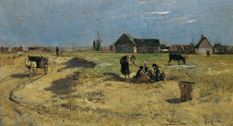 Landscape with rolling hills and sky by Rudolf Ribarz, oil on canvas
