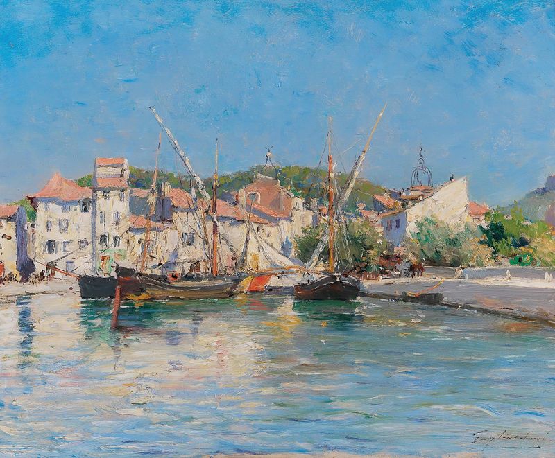 O Porto de Cassis na Côte d'Azur, óleo sobre tela de Julien Gustave Gagliardini