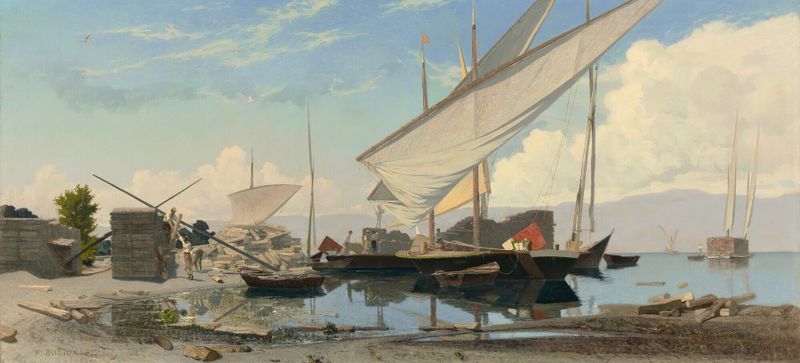 Landscape with timber stacks, oil painting by François Bocion