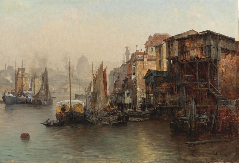 A view of the Thames with St. Paul's Cathedral, oil on canvas by Jacques Matthias Schenker