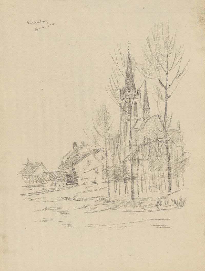 Eglise Notre-Dame à Alsemberg by Jean-François Taelemans, oil on canvas depicting a church in a tranquil landscape.