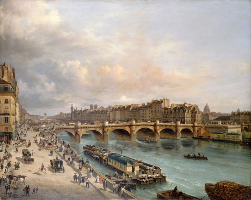 Paisagem de La Cité et le Pont-Neuf, pintura a óleo de Giuseppe Canella