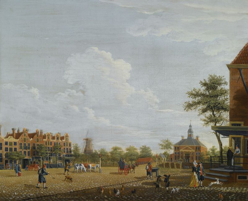 Landscape with canal and Weesperpoort by Isaac Ouwater, oil painting