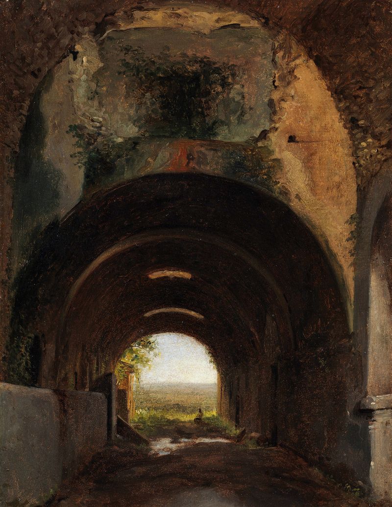 Interior scene of a stable with arches, by François-Marius Granet, oil painting