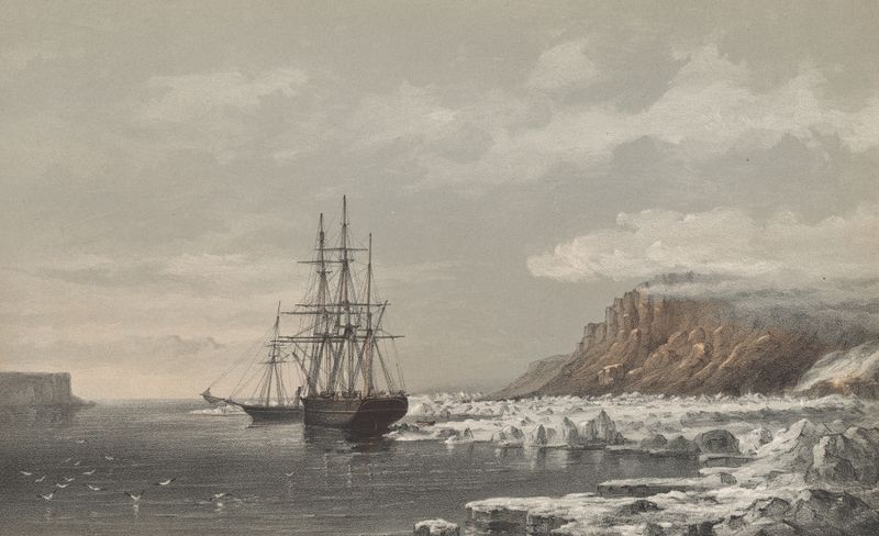 H.M.S. Assistance and Pioneer fast to the Floe, oil on canvas by Walter William May