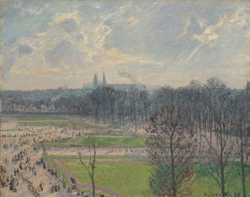 O Jardim das Tulherias em uma Tarde de Inverno, óleo sobre tela de Camille Pissarro