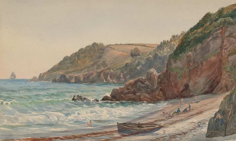 Marine scene of Bathing Place, Anstey’s Cove by Charles Reginald Aston, oil on canvas