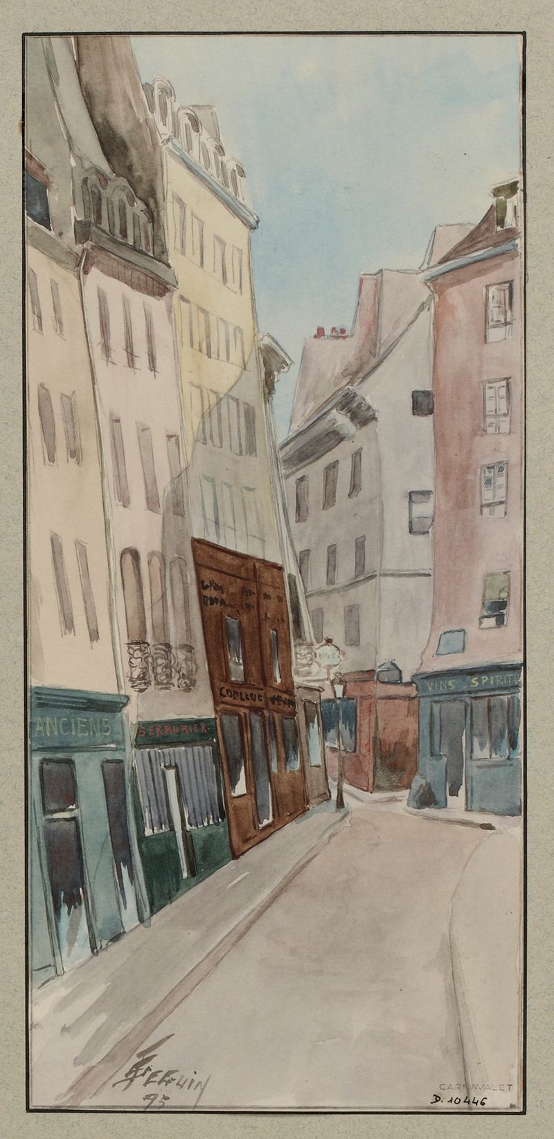 Rue Jean de Beauvais, oil on canvas by F. Séguin, depicting a lively Parisian street scene.