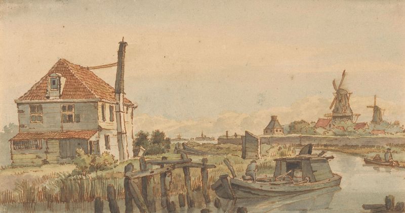 Marine scene with a boat on water, by George Pieter Westenberg, oil painting