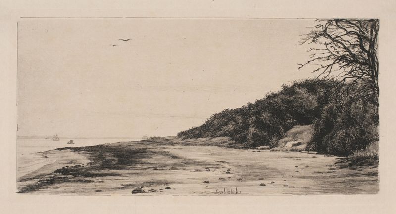 Skrænten ved Havet by Carl Bloch, oil on canvas depicting a cliff and tranquil sea.