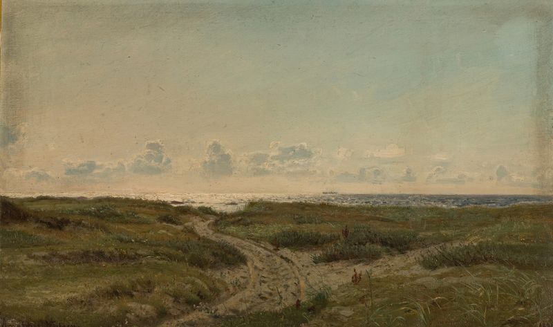 Paisaje de colinas y vegetación, óleo de Amaldus Nielsen