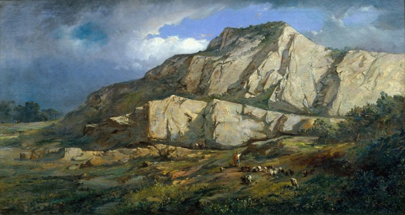Paisaje de Francesc Torrescassana, pintura al óleo que muestra un prado tranquilo con flores silvestres.