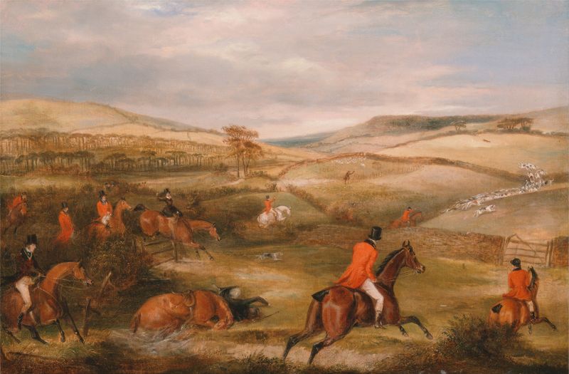 The Berkeley Hunt, 1842 de Francis Calcraft Turner, representando perros en movimiento, óleo