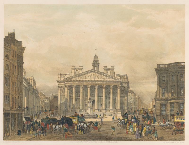 The Royal Exchange and the Bank of England, oil on canvas by Edmund Walker
