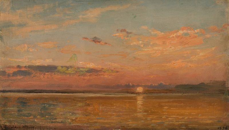 Paisagem de árvores de outono na luz dourada, óleo sobre tela de Amaldus Nielsen
