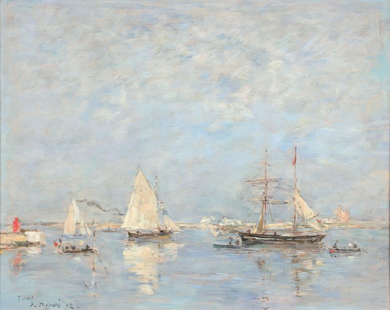Marine scene with boats and waves, oil painting by Eugène Boudin