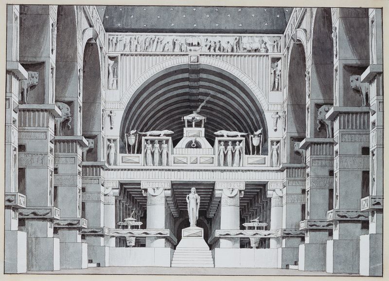 Indian Traditional artwork by Giorgio Fuentes depicting a temple with intricate carvings