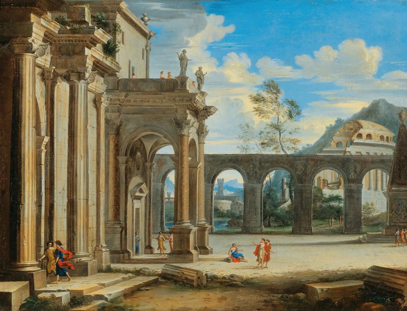 Arquitetura rococó com figuras, Johann Oswald Harms, pintura a óleo