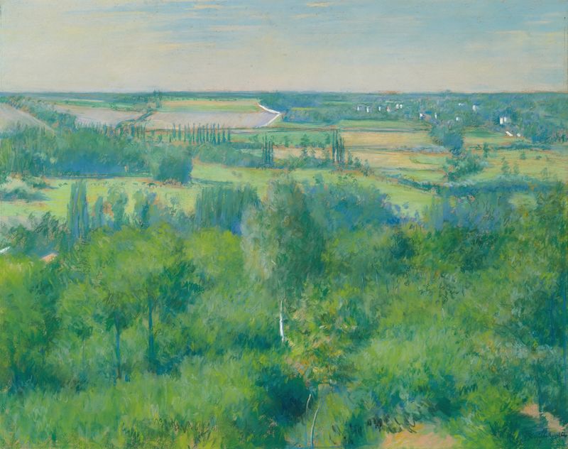La Vallée De L’yerres by Gustave Caillebotte, oil painting of a serene valley landscape
