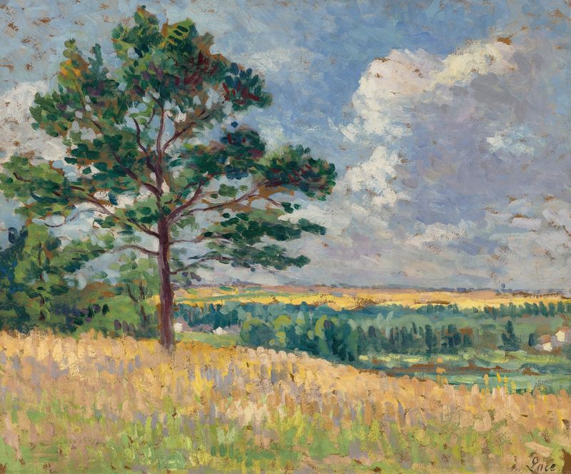 Paisaje con colinas y vegetación de Maximilien Luce, pintura al óleo